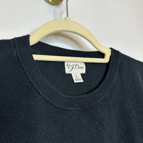 J. Crew Black Knit Crewneck Sweater 100% Cotton Men's Large - Picture 2 of 4